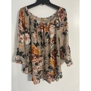 Democracy velvet burnout sheer floral blouse size L cottage fairy boho